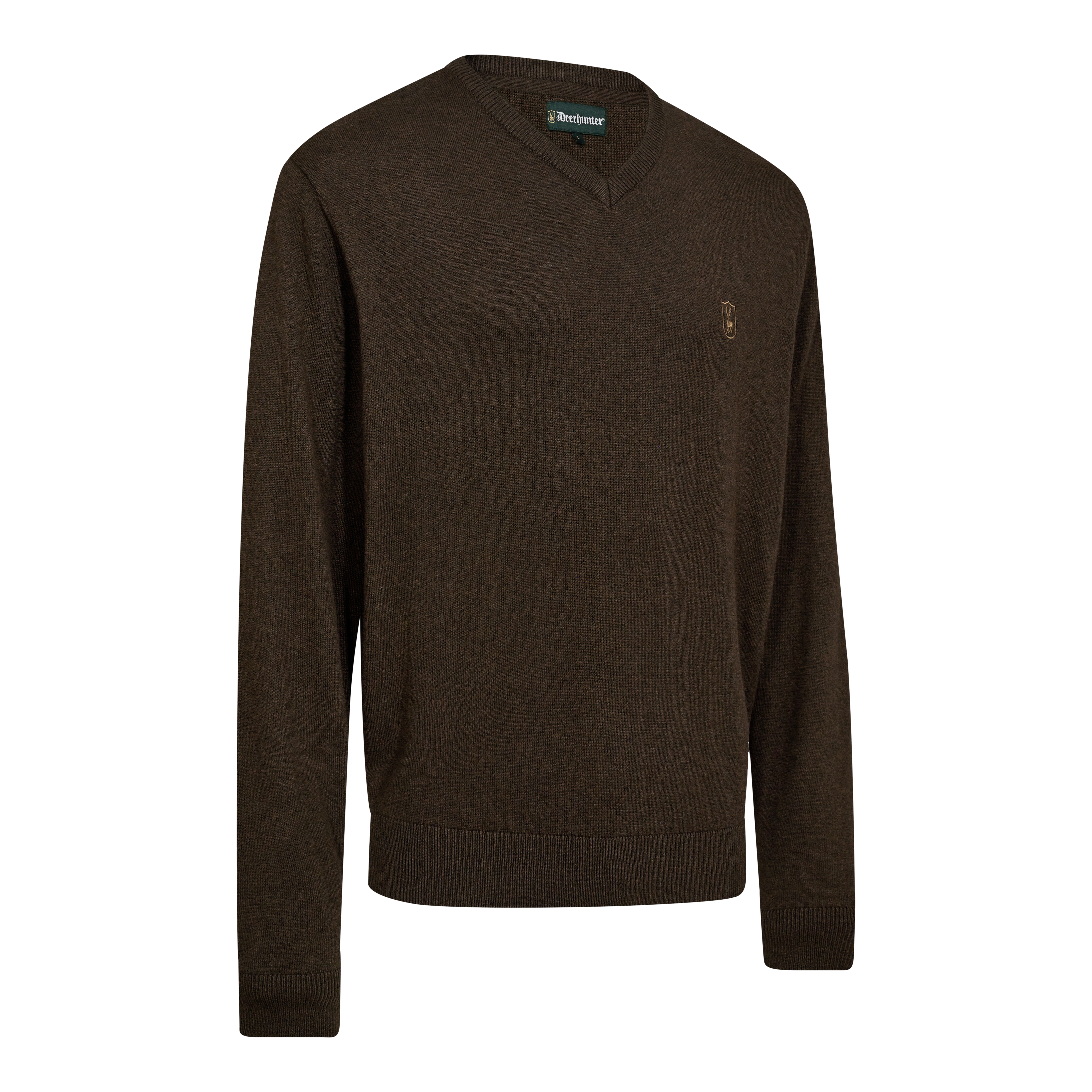 Harrington Strik med V-hals - Brown Melange - Deerhunter