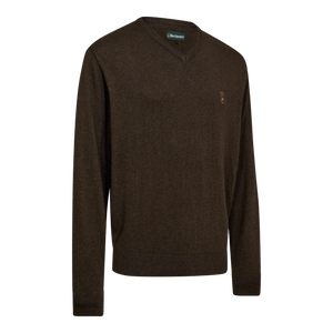 Harrington Strik med V-hals - Brown Melange - Deerhunter