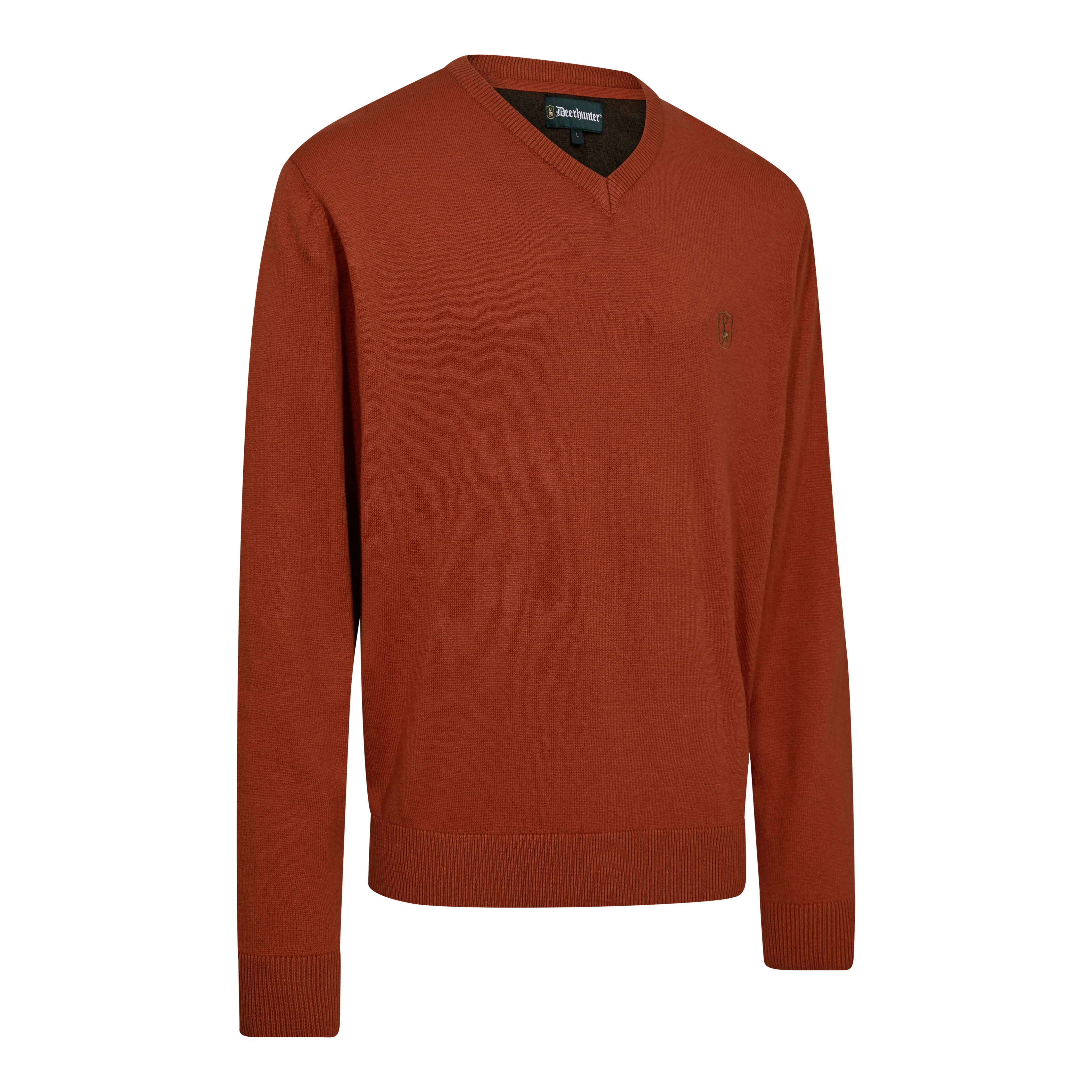 Harrington Strik med V-hals - Oak Rust Melange - Deerhunter