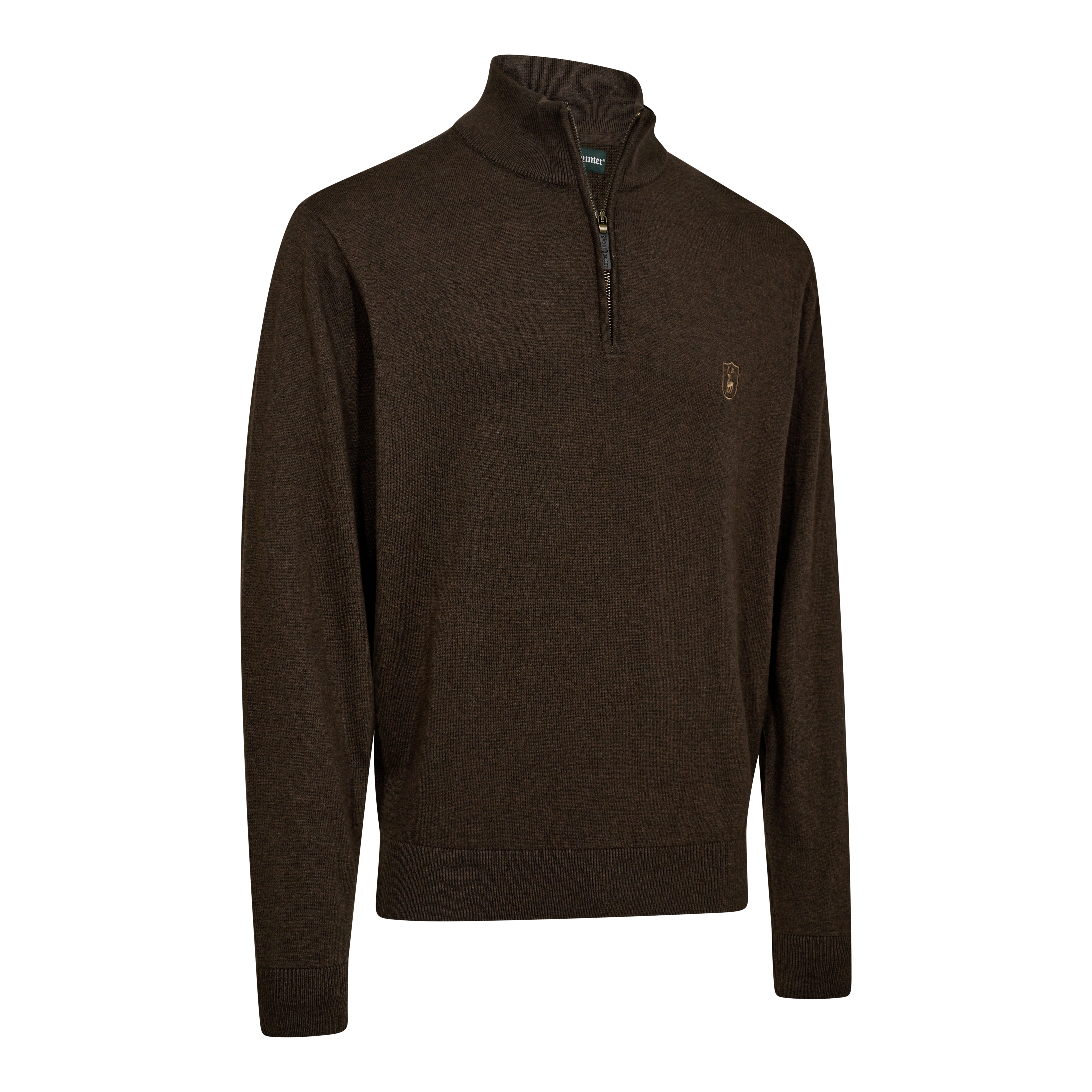 Harrington Strik med lynlås hals - Brown Melange - Deerhunter