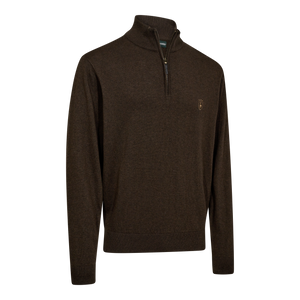 Harrington Strik med lynlås hals - Brown Melange - Deerhunter