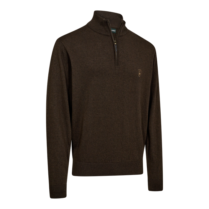 Harrington Strik med lynlås hals - Brown Melange - Deerhunter