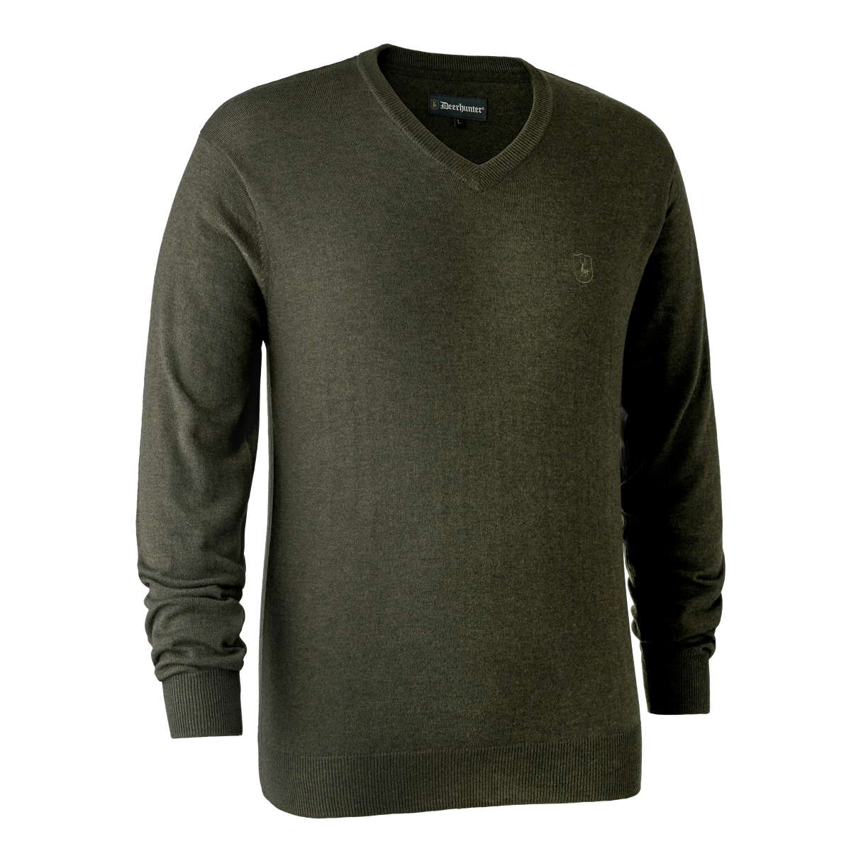 Kingston Striktrøje med V-hals - Green Melange - Deerhunter