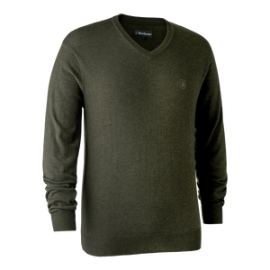Kingston Striktrøje med V-hals - Green Melange - Deerhunter