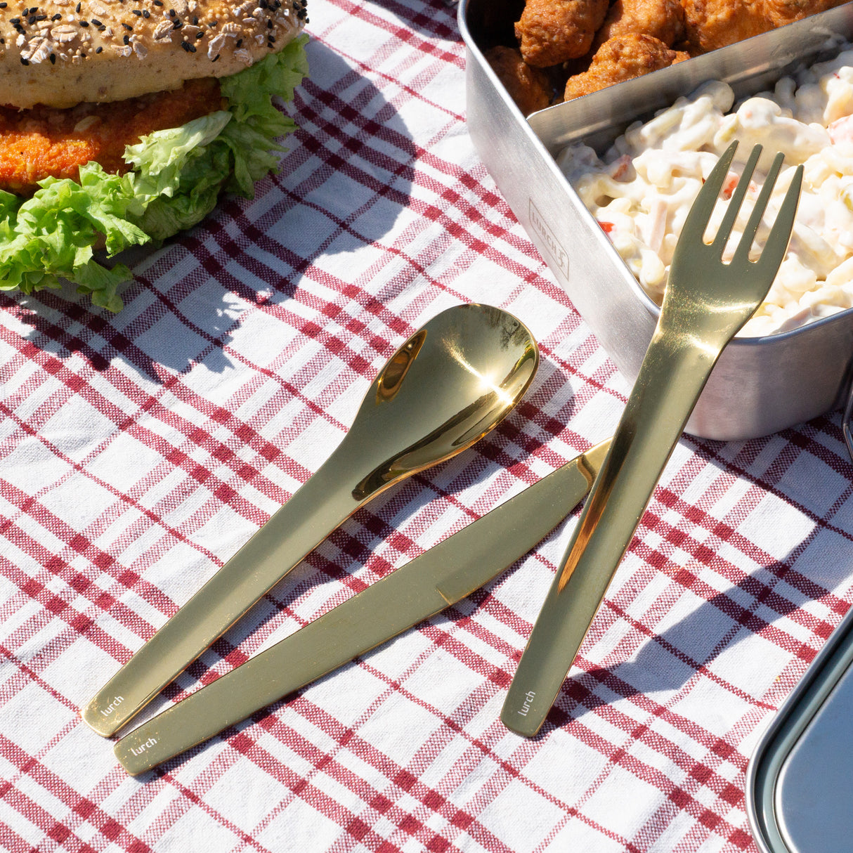 Lurch Bestiksæt To-Go rustfrit - stål /guld med opbevaringsboks