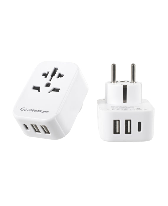 European Travel Adaptor with USB + USB C - Life Venture