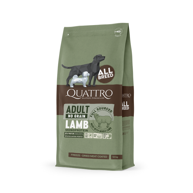 Quattro Super Premium No Grain All Breed Adult, Lamb MONOPROTEIN 12kg — 2 sække