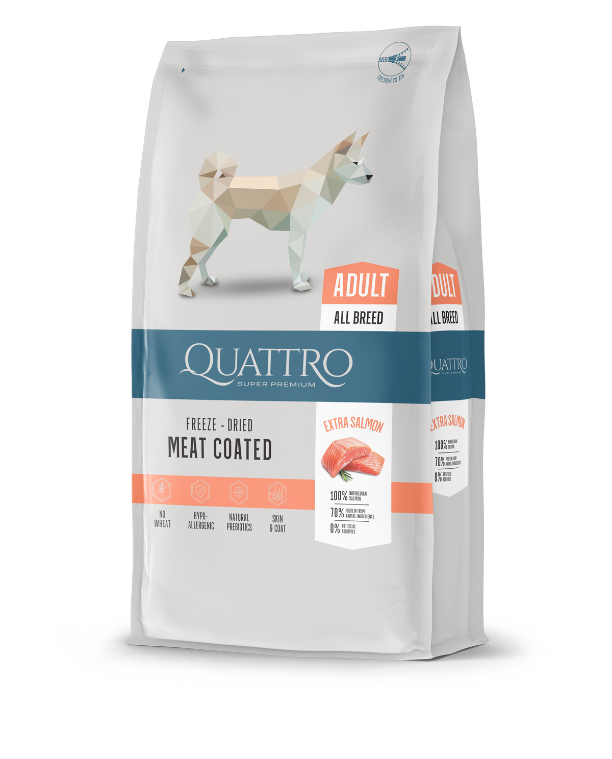 Quattro Super Premium All Breed Adult, Extra Salmon 12kg — 2 sække