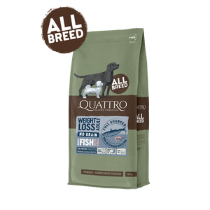Quattro Super Premium No Grain All Breed Adult Weight Loss, White Fish & Krill  12kg — 2 sække