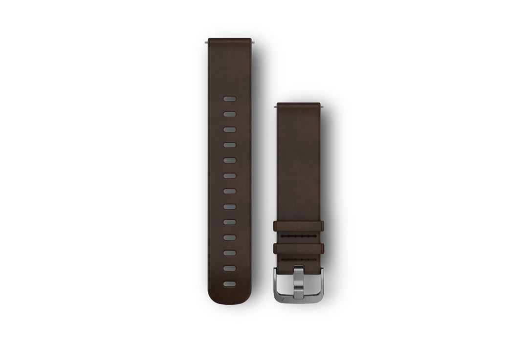 Quick Release remme (20 mm), Mørkebrunt læder, sølv hardware 1