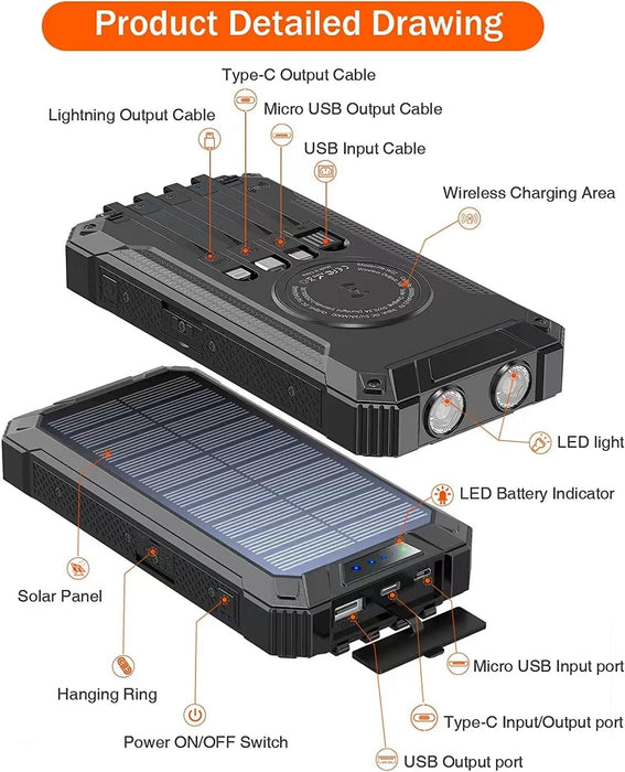 Powerbank 30.000mAh med solcelle