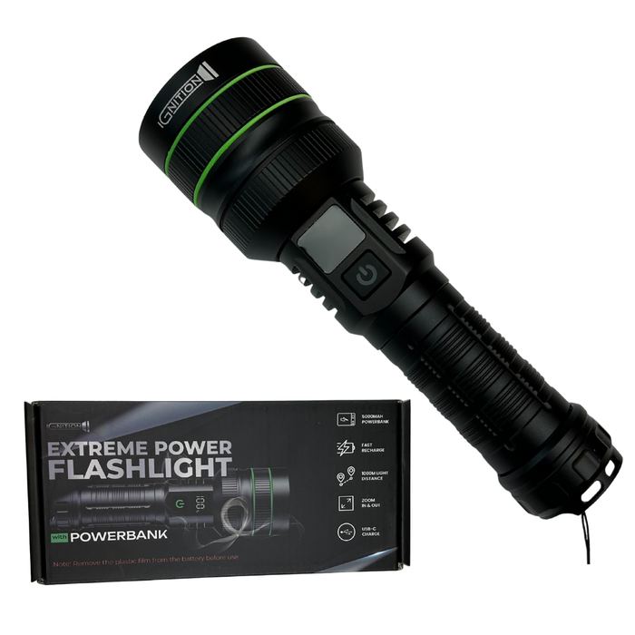 Ekstrem kraftig - lommelygte 10.000 Lumens + powerbank - Ignition