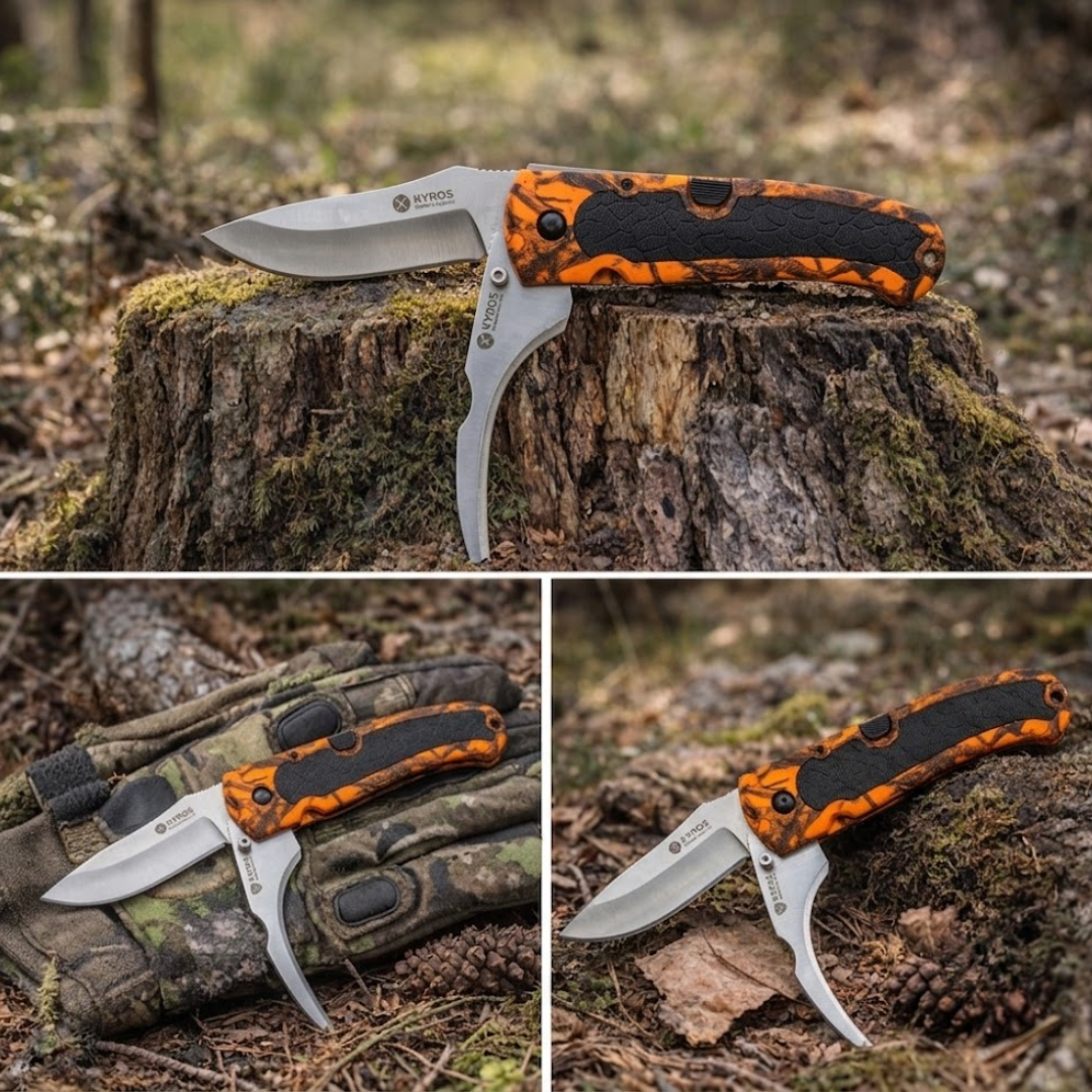 Orange camo kniv 2 blade - Kyros
