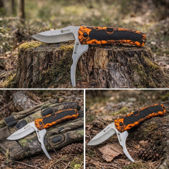 Orange camo kniv 2 blade - Kyros