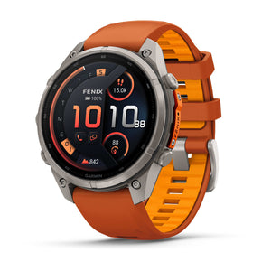 fēnix® 9 Pro – inReach, 47 mm, AMOLED, Sapphire, Titanium med Autumn Orange/Spark Orange silikonerem