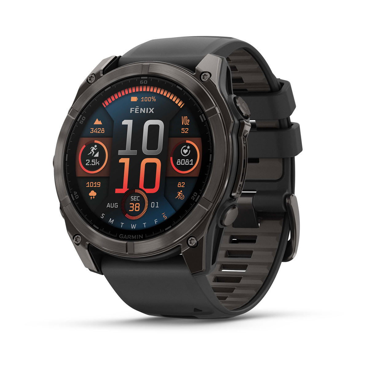 fēnix® 8 – 51 mm, AMOLED, Sapphire, Carbon Grey DLC med sort/Pebble Grey silikonerem