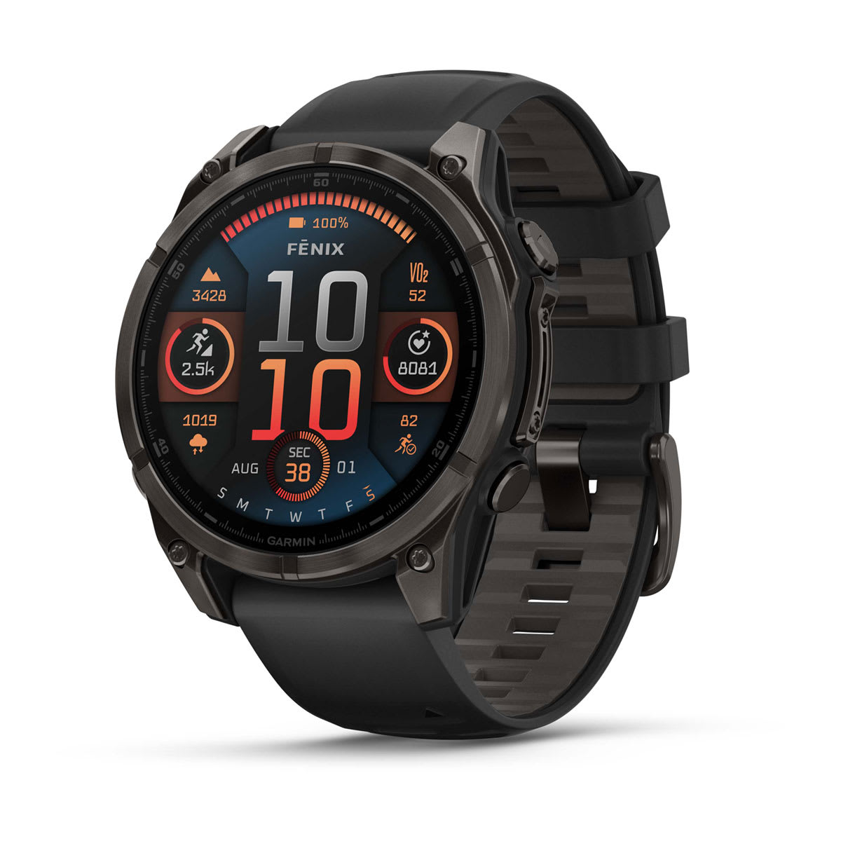 fēnix® 8 – 47 mm, AMOLED, Sapphire, Carbon Grey DLC-titanium med sort/Pebble Grey silikonerem