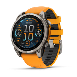 fēnix® 8 – 47 mm, AMOLED, Sapphire, Titanium med Spark Orange/Graphite silikonerem