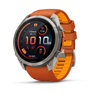 fēnix® 9 Pro – inReach, 51 mm, AMOLED, Sapphire, Titanium med Autumn Orange/Spark Orange silikonerem