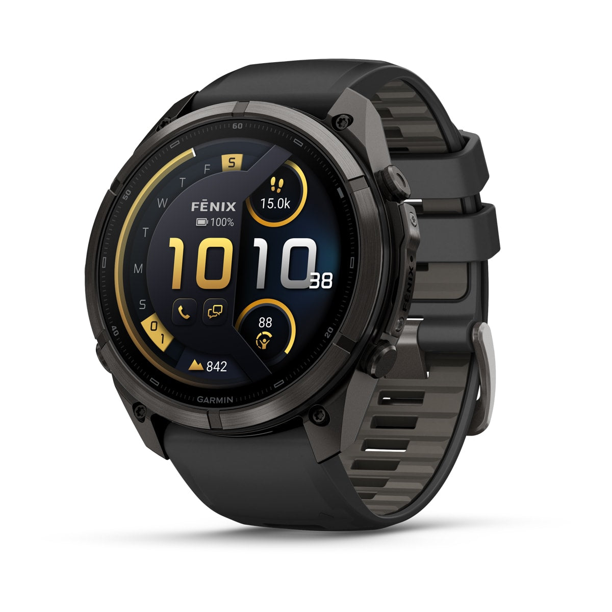 fēnix® 9 Pro – inReach, 51 mm, AMOLED, Sapphire, Carbon Grey DLC-titanium med Black/Pebble Grey silikonerem