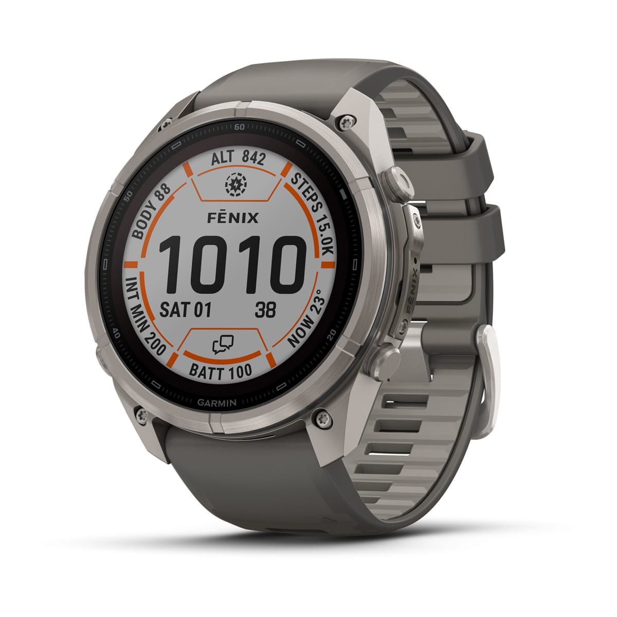 fēnix® 9 Pro – inReach, Solar, 51 mm, Power Sapphire, Titanium med Pebble Grey silikonerem