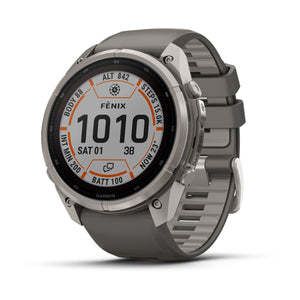 fēnix® 9 Pro – inReach, Solar, 51 mm, Power Sapphire, Titanium med Pebble Grey silikonerem