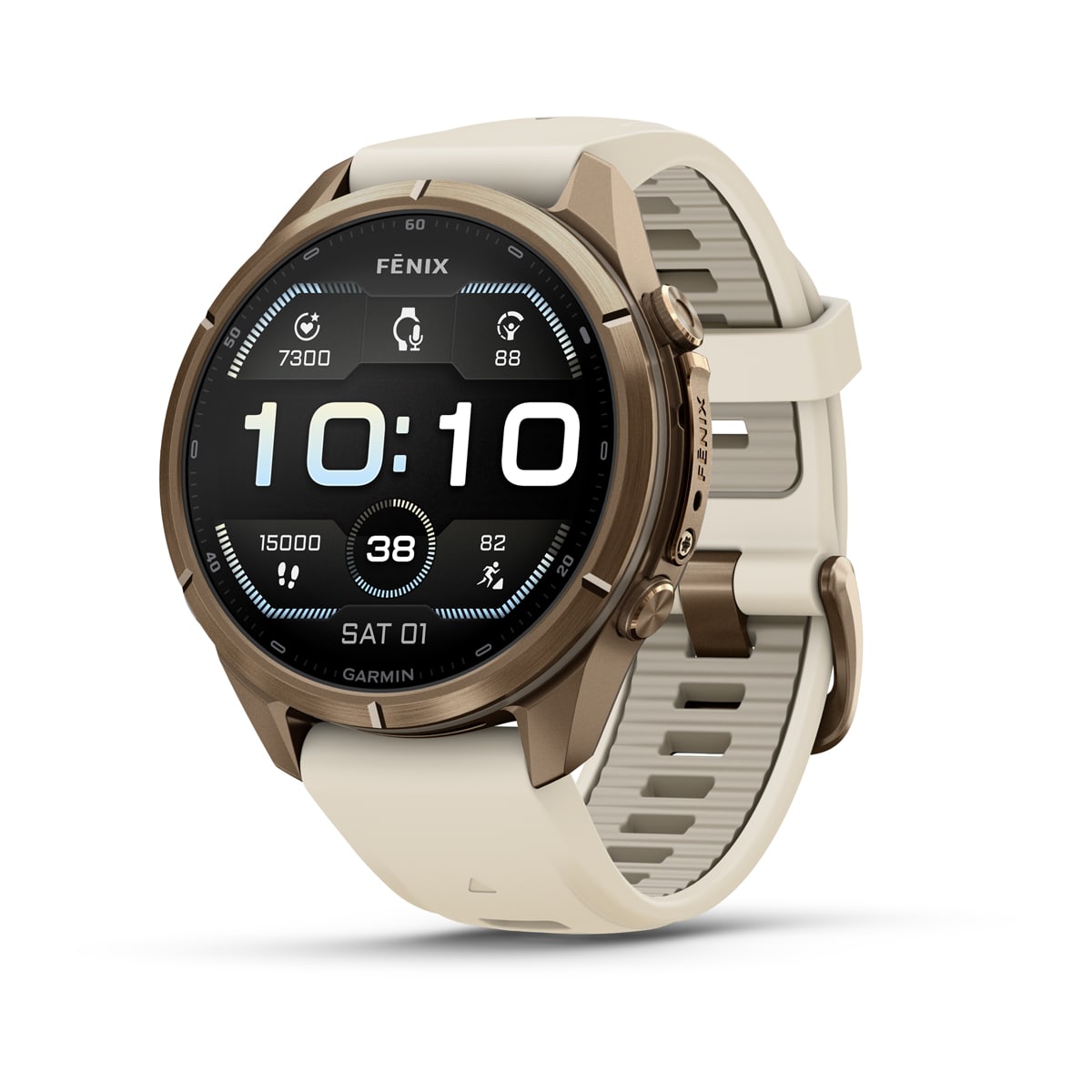 fēnix® 9 Pro – 43 mm, AMOLED, Sapphire, Autumn Gold-titanium med Cream/French Grey silikonerem