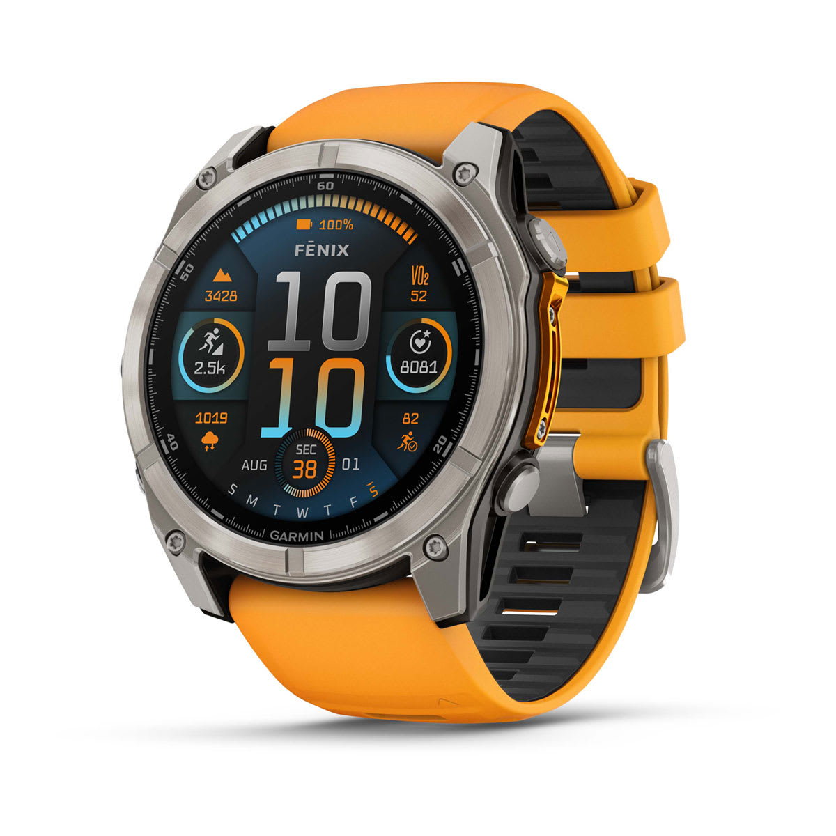 fēnix® 8 – 51 mm, AMOLED, Sapphire, Titanium med Spark Orange/Graphite silikonerem