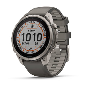 fēnix® 9 Pro – inReach, Solar, 47 mm, Power Sapphire, Titanium med Pebble Grey silikonerem