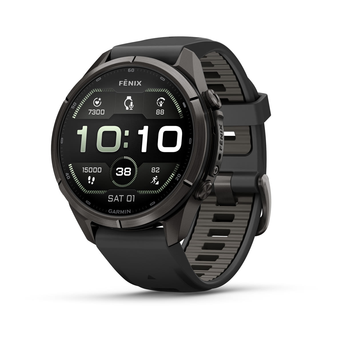 fēnix® 9 Pro – inReach, 43 mm, AMOLED, Sapphire, Carbon Grey DLC-titanium med Black/Pebble Grey silikonerem