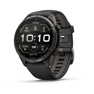 fēnix® 9 Pro – inReach, 43 mm, AMOLED, Sapphire, Carbon Grey DLC-titanium med Black/Pebble Grey silikonerem