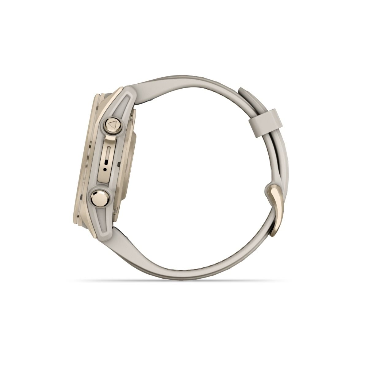 fēnix® 8 – 43 mm, AMOLED, Sapphire, Soft Gold med Fog Grey/Dark Sandstone silikonerem
