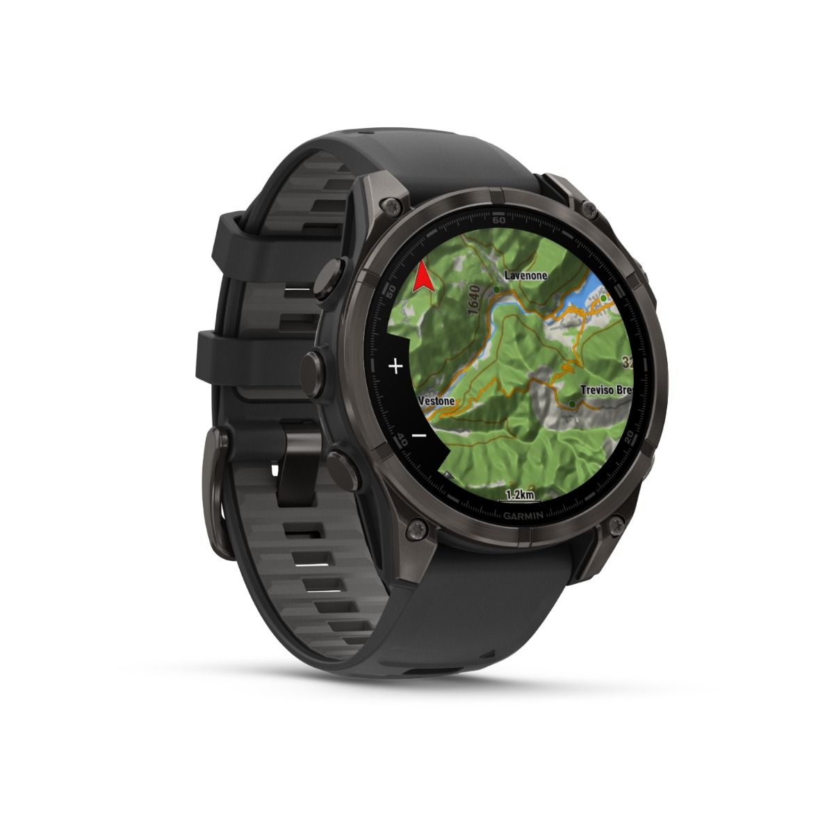 fēnix® 8 – 47 mm, AMOLED, Sapphire, Carbon Grey DLC-titanium med sort/Pebble Grey silikonerem
