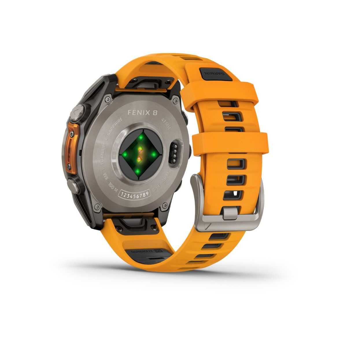 fēnix® 8 – 47 mm, AMOLED, Sapphire, Titanium med Spark Orange/Graphite silikonerem