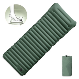 Globuz – Cloud Sleeping Mat with Built-in Foot Pump, 195 × 70 × 10 cm, Green/Grey