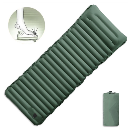 Globuz – Cloud Sleeping Mat with Built-in Foot Pump, 195 × 70 × 10 cm, Green/Grey
