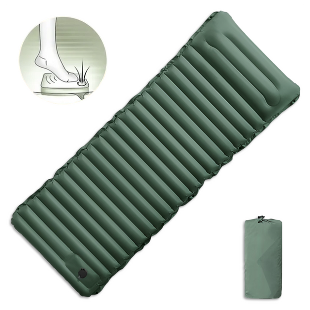 Globuz – Cloud Sleeping Mat with Built-in Foot Pump, 195 × 70 × 10 cm, Green/Grey