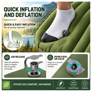 Globuz – Cloud Sleeping Mat with Built-in Foot Pump, 195 × 70 × 10 cm, Green/Grey