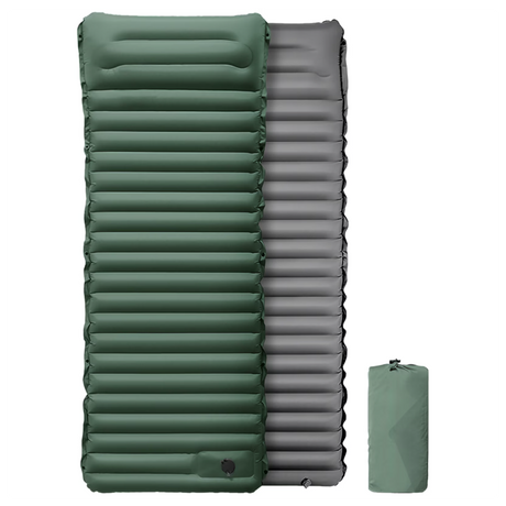 Globuz – Cloud Sleeping Mat with Built-in Foot Pump, 195 × 70 × 10 cm, Green/Grey