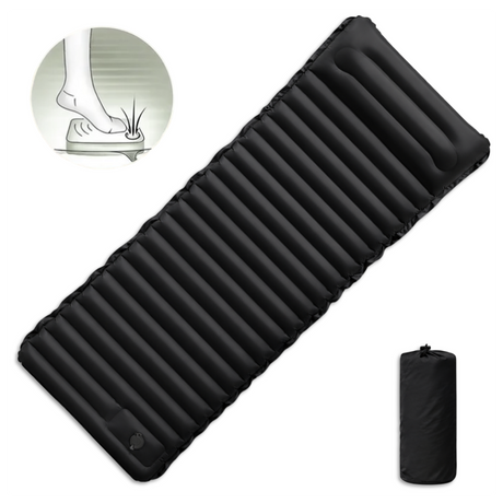 Globuz – Cloud Sleeping Mat with Built-in Foot Pump, 195 × 70 × 10 cm, Black/Grey