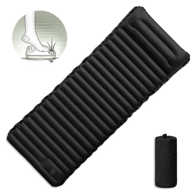 Globuz – Cloud Sleeping Mat with Built-in Foot Pump, 195 × 70 × 10 cm, Black/Grey