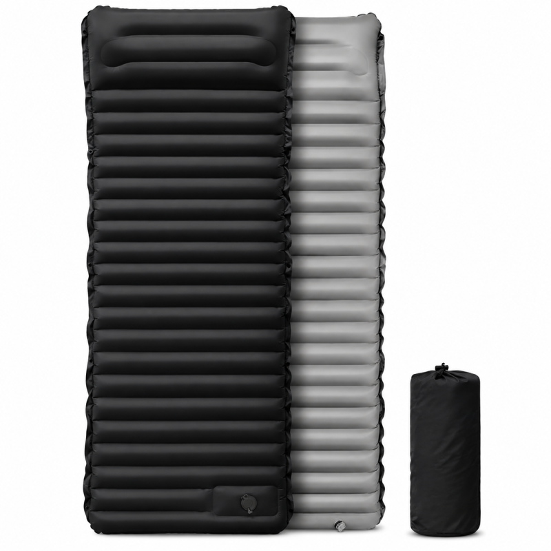 Globuz – Cloud Sleeping Mat with Built-in Foot Pump, 195 × 70 × 10 cm, Black/Grey
