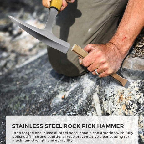 Stainless Steel Rock Pick Hammer - FLAT HEAD