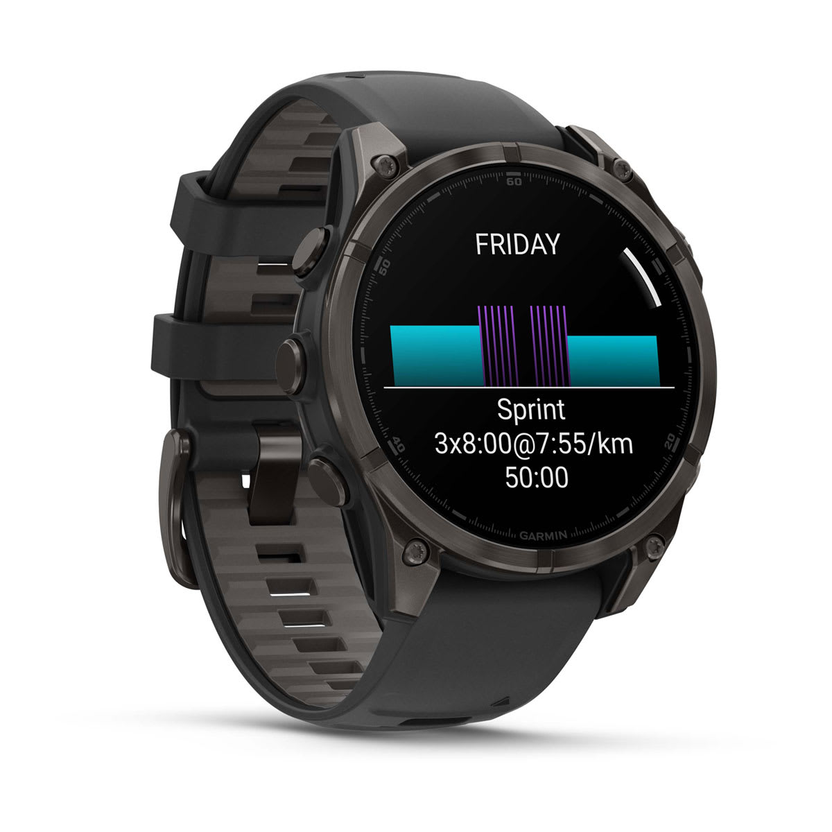fēnix® 8 – 47 mm, AMOLED, Sapphire, Carbon Grey DLC-titanium med sort/Pebble Grey silikonerem