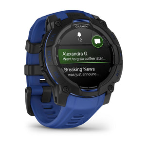 Instinct® 3 – 45 mm, AMOLED, Sort med Bolt Blue/sort rem