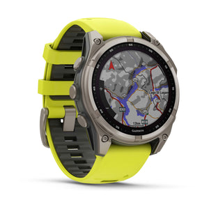 fēnix® 8 – 47 mm, Solar, Sapphire, Titanium med Amp yellow/graphite silikonerem