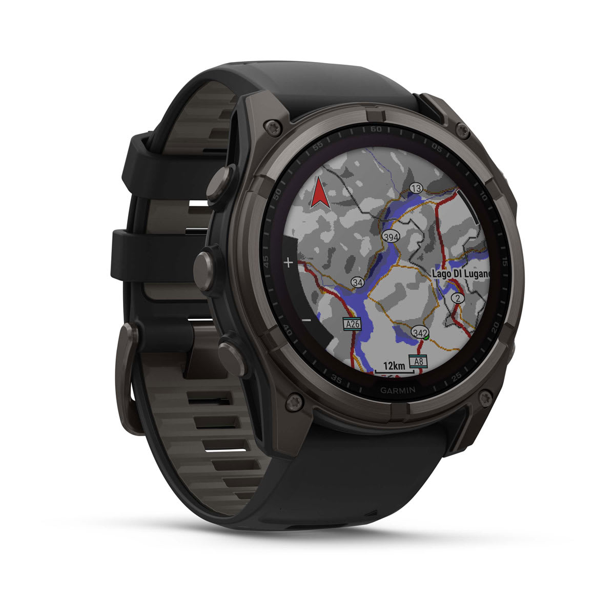 fēnix® 8 – 51 mm, Solar, Sapphire, Carbon Grey DLC-titanium med sort/Pebble Grey silikonerem