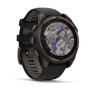 fēnix® 8 – 47 mm, Solar, Sapphire, Carbon Grey DLC-titanium med sort/Pebble Grey silikonerem