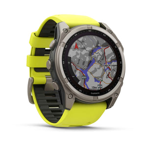 fēnix® 8 – 51 mm, Solar, Sapphire, Titanium med Amp Yellow/Graphite silikonerem