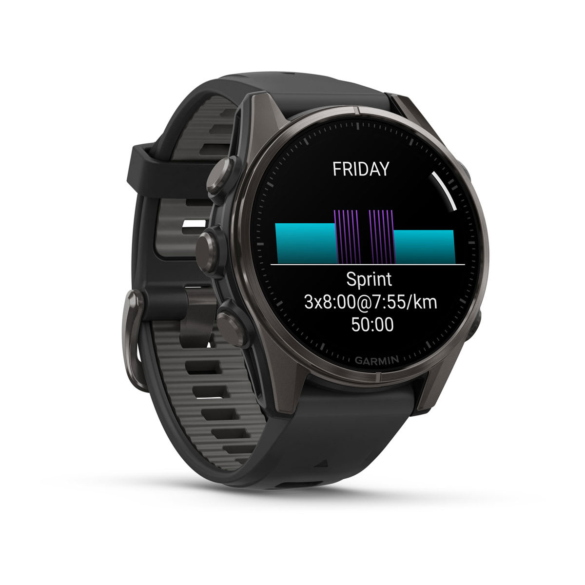 fēnix® 8 – 43 mm, AMOLED, Sapphire, Carbon Grey DLC-titanium med sort/Pebble Grey silikonerem